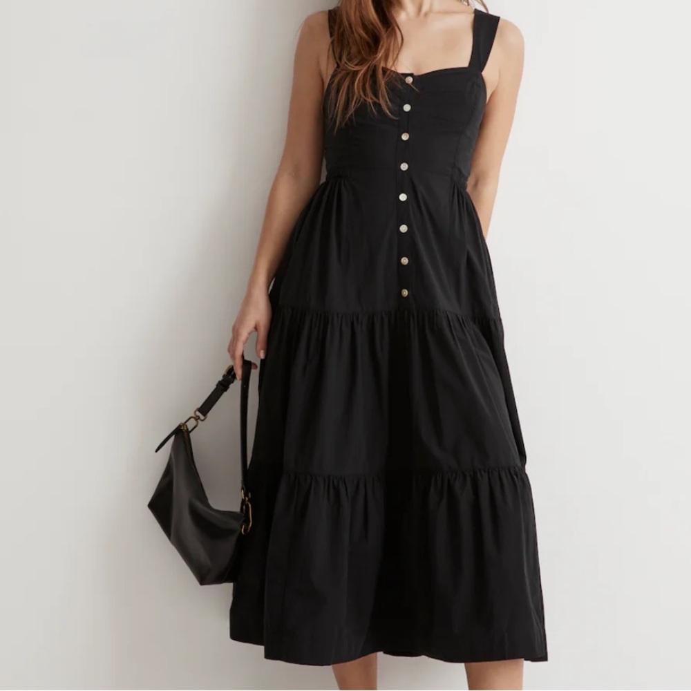 NWOT Madewell Black Tiered Midi Dress Size 2